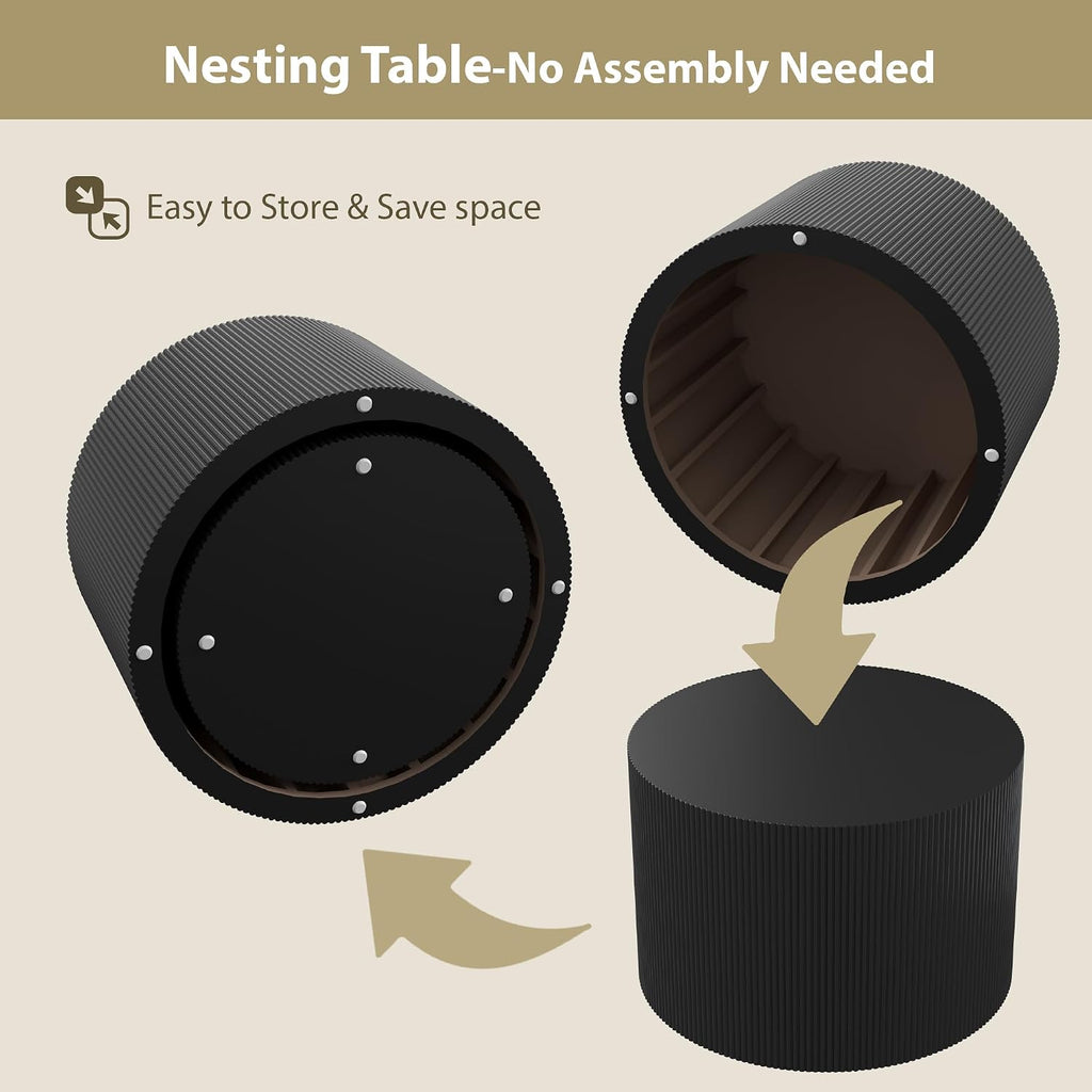 Black Round Coffee Table Set of 2, Modern Wooden Nesting Coffee Tables for Living Room, No Assembly Required Circle Side Tables Set Accent End Table for Bedroom, Balcony