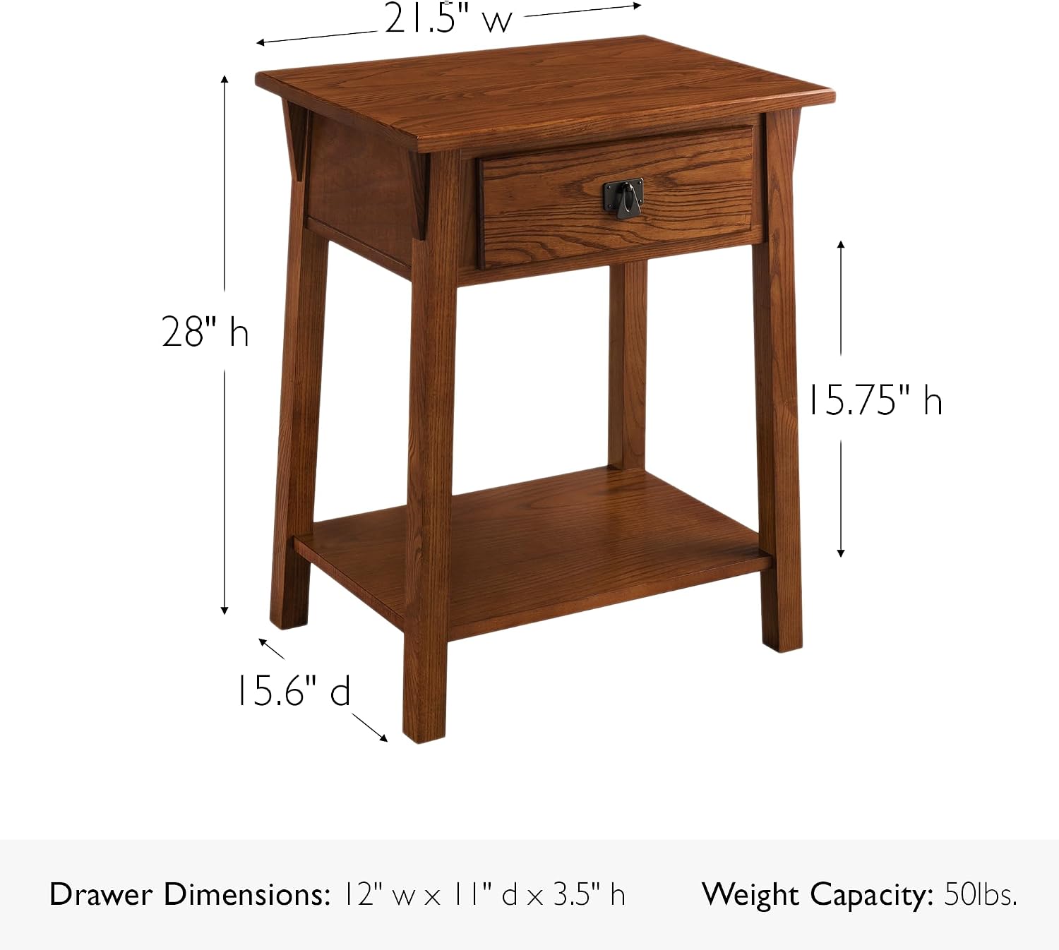 Leick Home Mission End Table, Solid Wood, 1 Storage Drawer, Bottom Display Shelf, Easy-Assembly, For Living Room/Bedroom, Russet, 16.0 in. L x 22.0 in. W x 28.0 in. H, 9066-RS