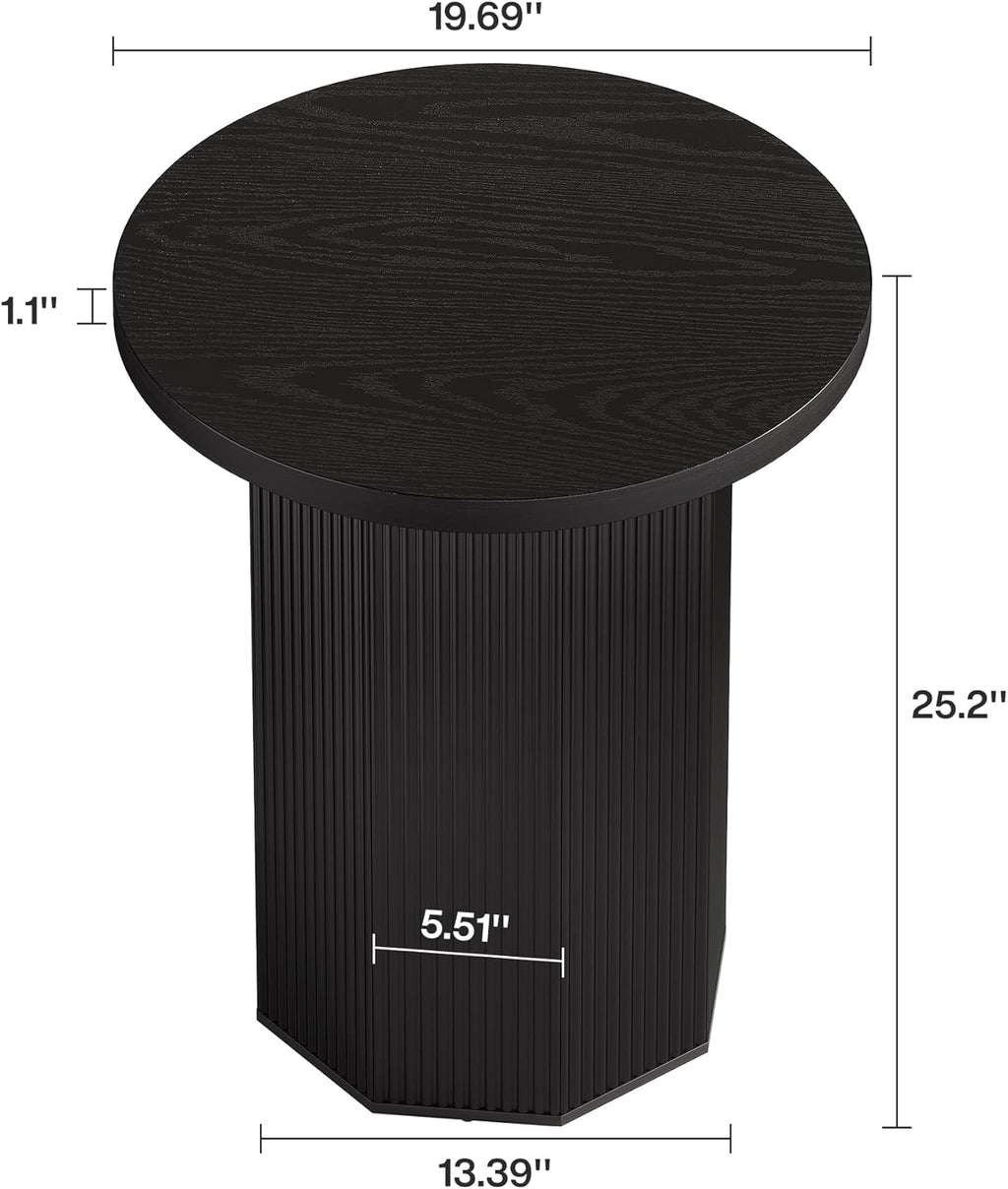 Tribesigns 2pcs Round Pedestal End Table, Farmhouse Side Table with Fluted Base, Wooden Accent Tables for Small Space, Couch, Living Room (2, Black)
