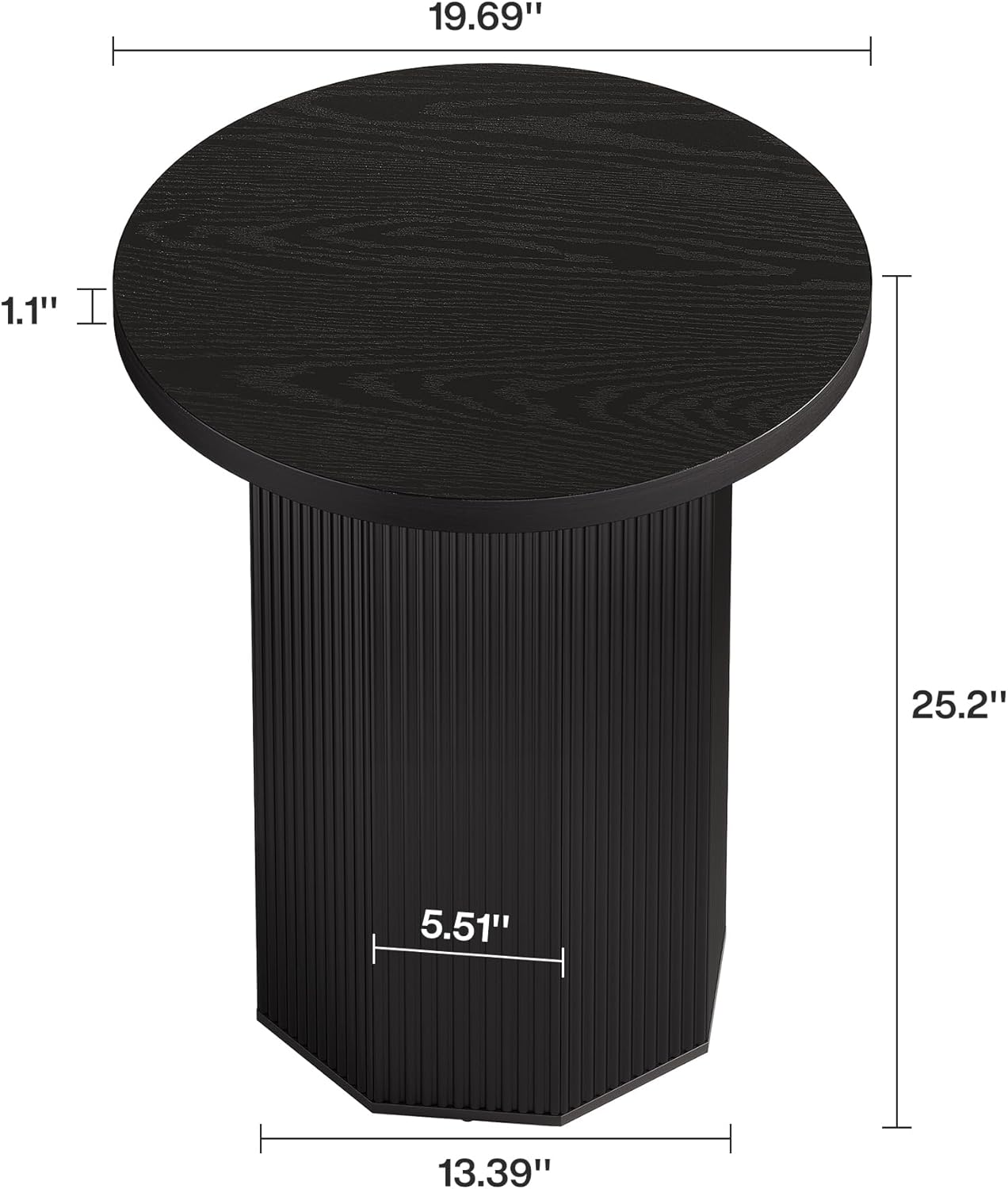 Tribesigns 2pcs Round Pedestal End Table, Farmhouse Side Table with Fluted Base, Wooden Accent Tables for Small Space, Couch, Living Room (2, Black)