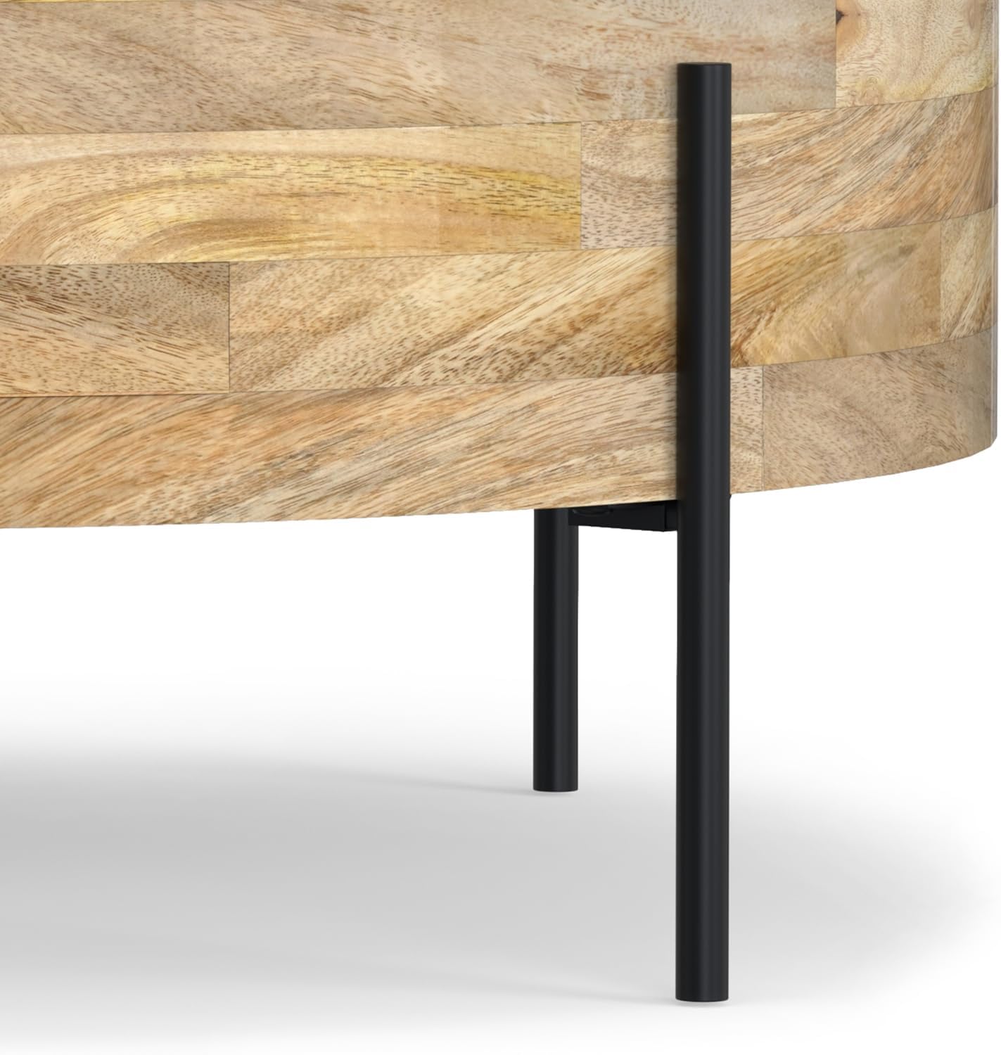 SIMPLIHOME Rayburn Drum Coffee Table - 38 inch Wide Solid Mango Wood Round Living Room Table in Natural, Modern Industrial Center Table for Family Room with Black Metal Legs and Large Surface