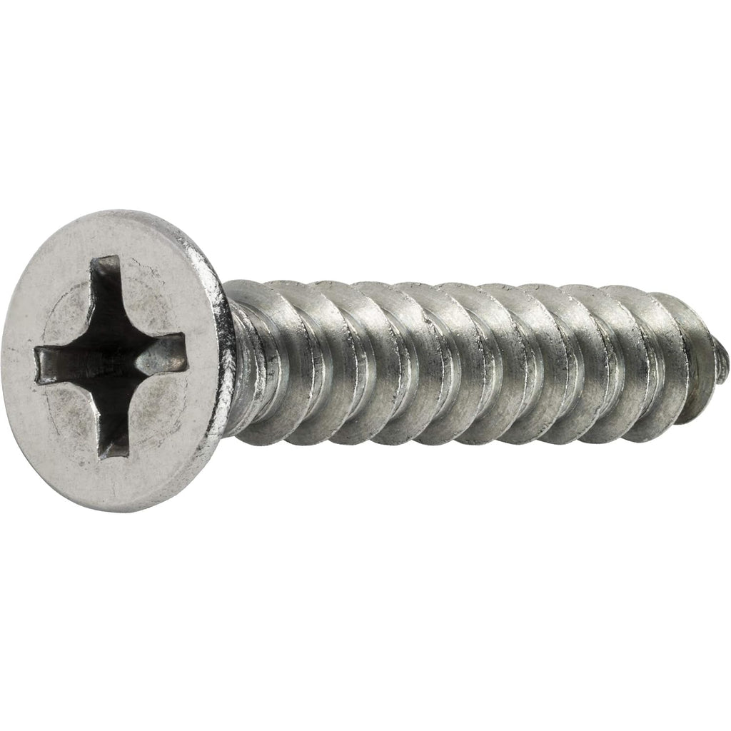 #10 x 2 Flat Head Sheet Metal Screws, Phillips Drive, Stainless Steel 18-8, Full Thread, Bright Finish, Self-Tapping, Quantity 2500 By Fastenere