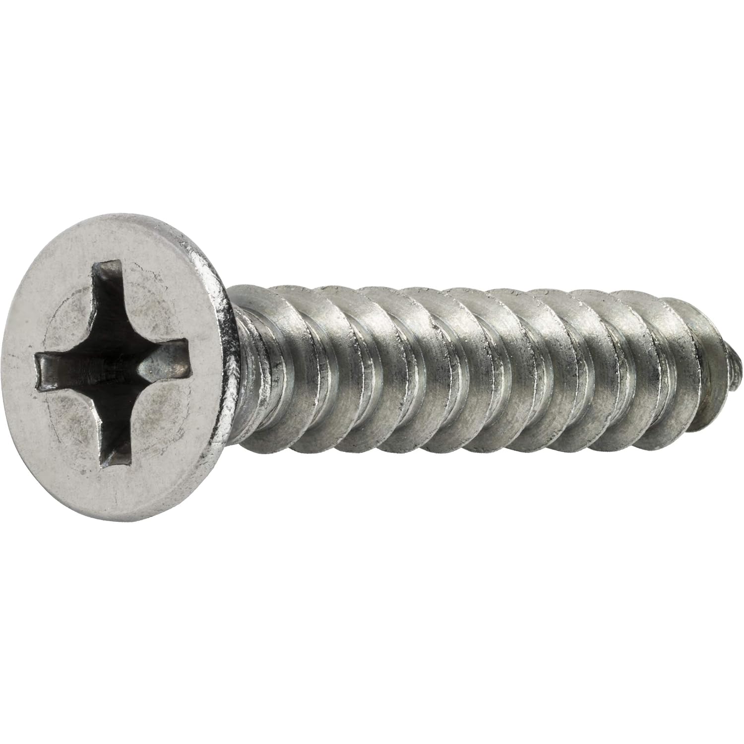 #10 x 2 Flat Head Sheet Metal Screws, Phillips Drive, Stainless Steel 18-8, Full Thread, Bright Finish, Self-Tapping, Quantity 2500 By Fastenere