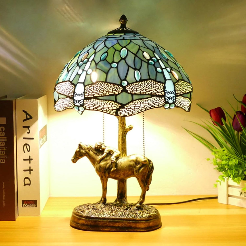 12 Inch Dragonfly Stained Glass Lamp Shade, Tiffany Style Lampshades Replacement, Handmade Vintage Lamp Cover Accessories Only for Table lamp Pendant Light Ceiling Fixture,Blue