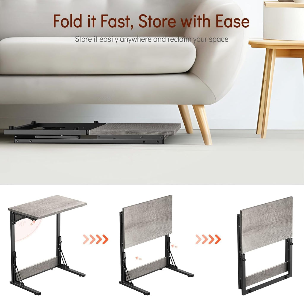 Tatub 24' TV Tray Table Set of 4, Folding C Shaped End Table, Small Sofa Side Laptop Desk for Living Room, Bedroom, Ivory White