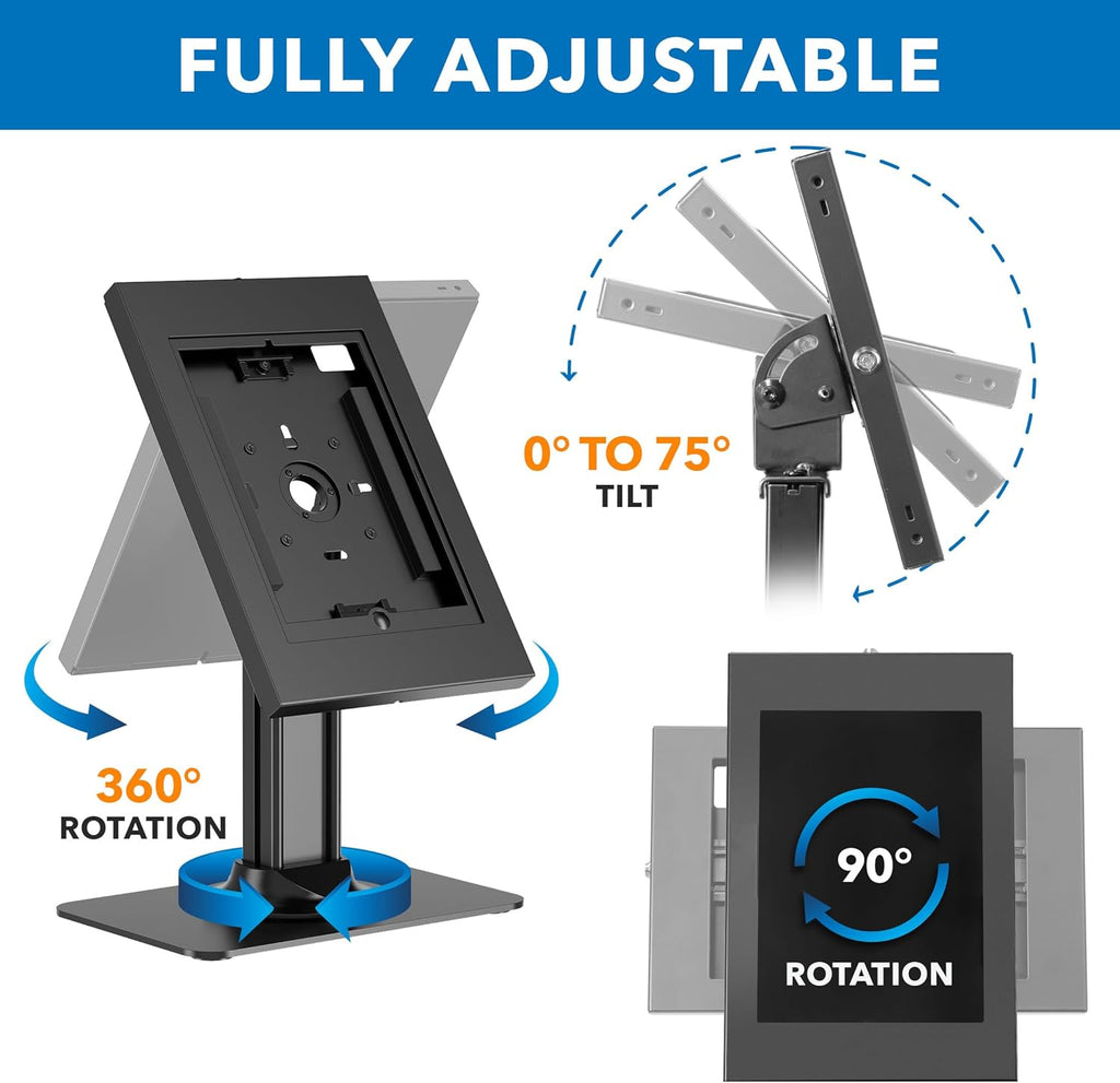 Mount-It! iPad Kiosk Stand, Anti-Theft Locking Countertop Enclosure & 360° Rotating Base, Retail POS & Check-in Stand for iPad Pro, iPad Air & Gen 7–11 (A16), Black