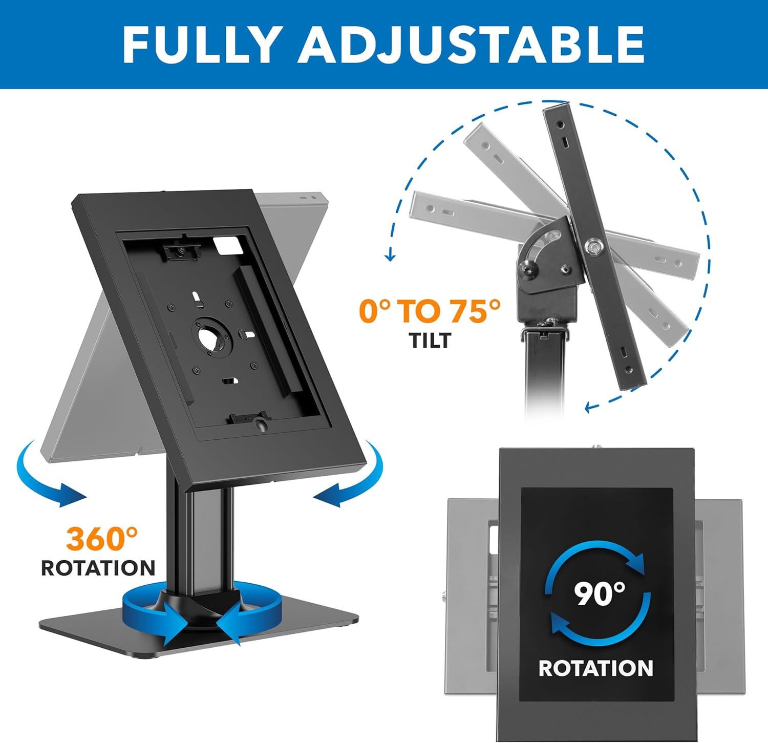 Mount-It! iPad Kiosk Stand, Anti-Theft Locking Countertop Enclosure & 360° Rotating Base, Retail POS & Check-in Stand for iPad Pro, iPad Air & Gen 7–11 (A16), Black