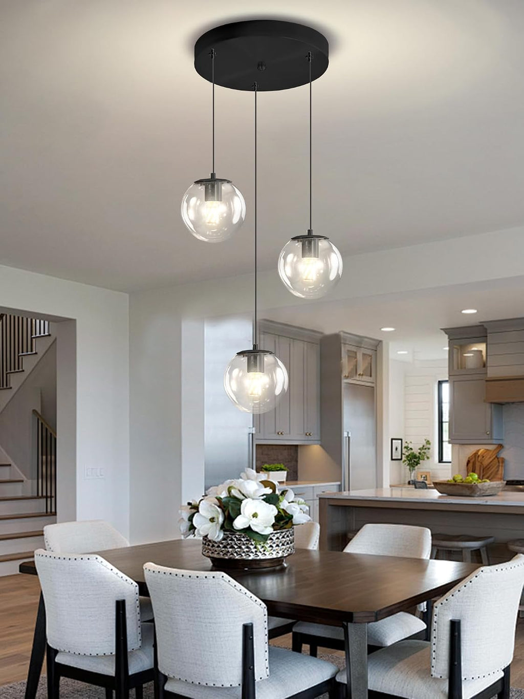 ykolupty 3-Light Small Chandelier LED Modern Glass Globe Pendant Light Chandeliers for Entryway Lighting Fixture Bedroom and Dining Room