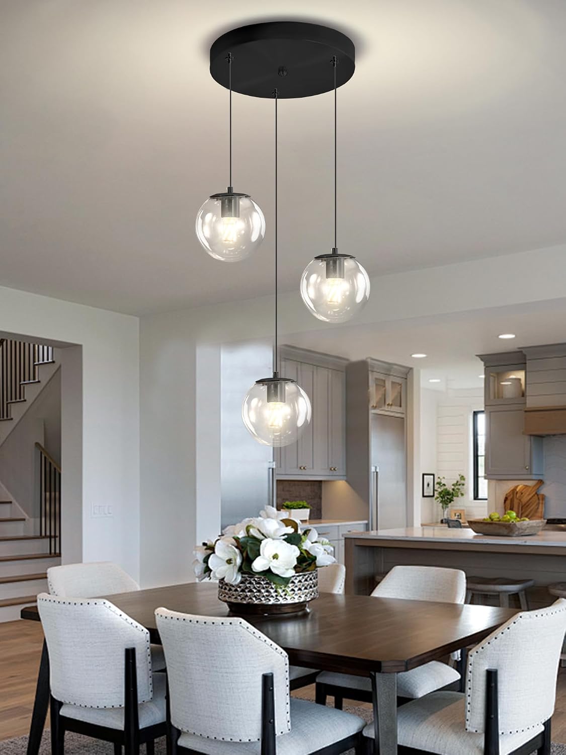 ykolupty 3-Light Small Chandelier LED Modern Glass Globe Pendant Light Chandeliers for Entryway Lighting Fixture Bedroom and Dining Room