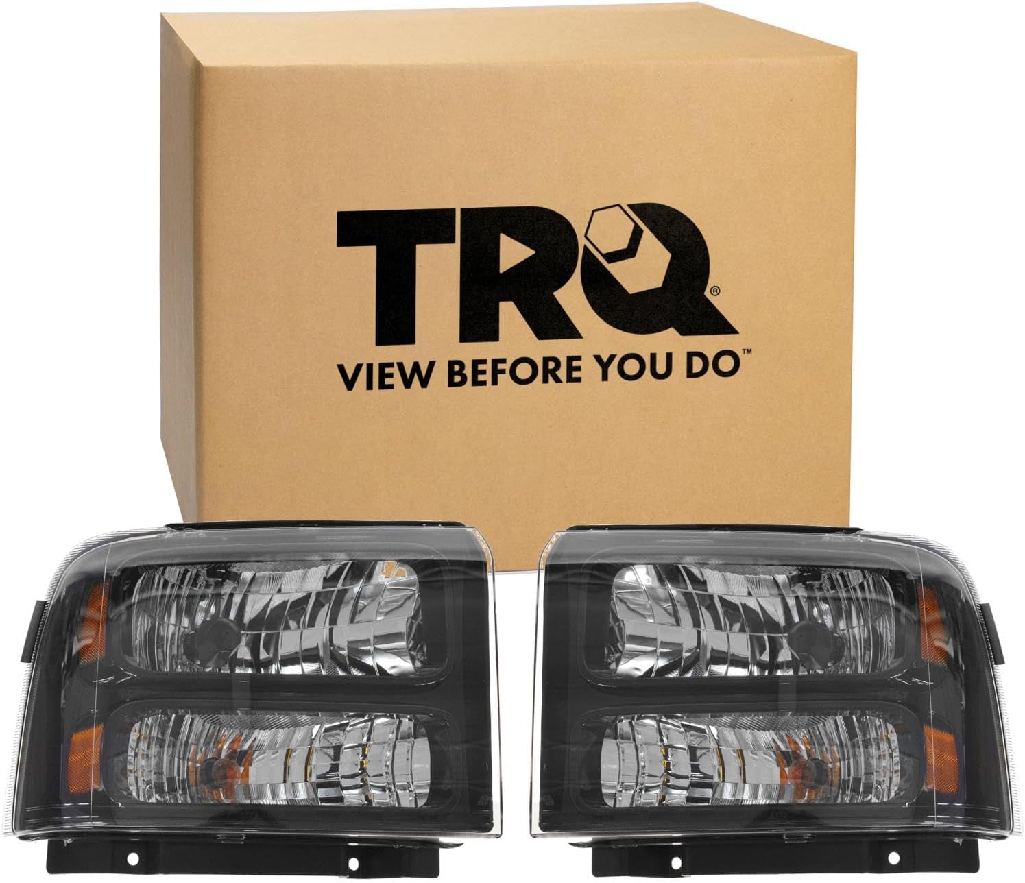 TRQ 2 Piece Headlight Assembly Set Driver & Passenger Side Compatible with F250 Super Duty F350 Super Duty 2005-2007 Harley-Davidson Edition FO2502224 FO2503224 6C3Z13008CB 6C3Z13008DB