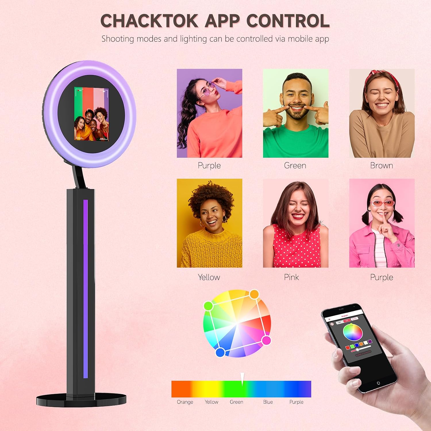 Portable iPad Photo Booth Compatible with Any iPad, 2 Months ChackTok VIP, Selfie Photo Booth with Adjustable Ring Light and Flight Case,RGB Music Sync Light, for Weddings, Parties, Events