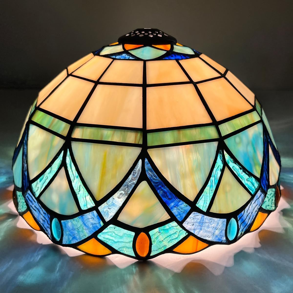 Tiffany Lampshade 12 inch Stained Glass Replacement Lamp Shade Only | Victorian Style Light Blue Shade For Medium Table Lamp Desk Light W12' x H6.3'