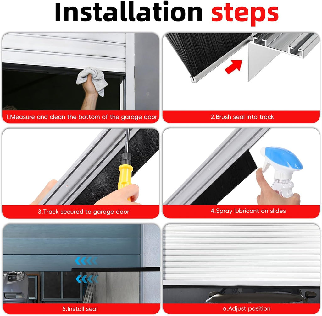 20FT Universal Garage Door Seals Kit，Heavy Duty EPDM U+O Bottom Rubber Weatherproof Seal & Brush with Pre-drilled Aluminum Track，Universal Replacement Stops Rain, Drafts & Pests