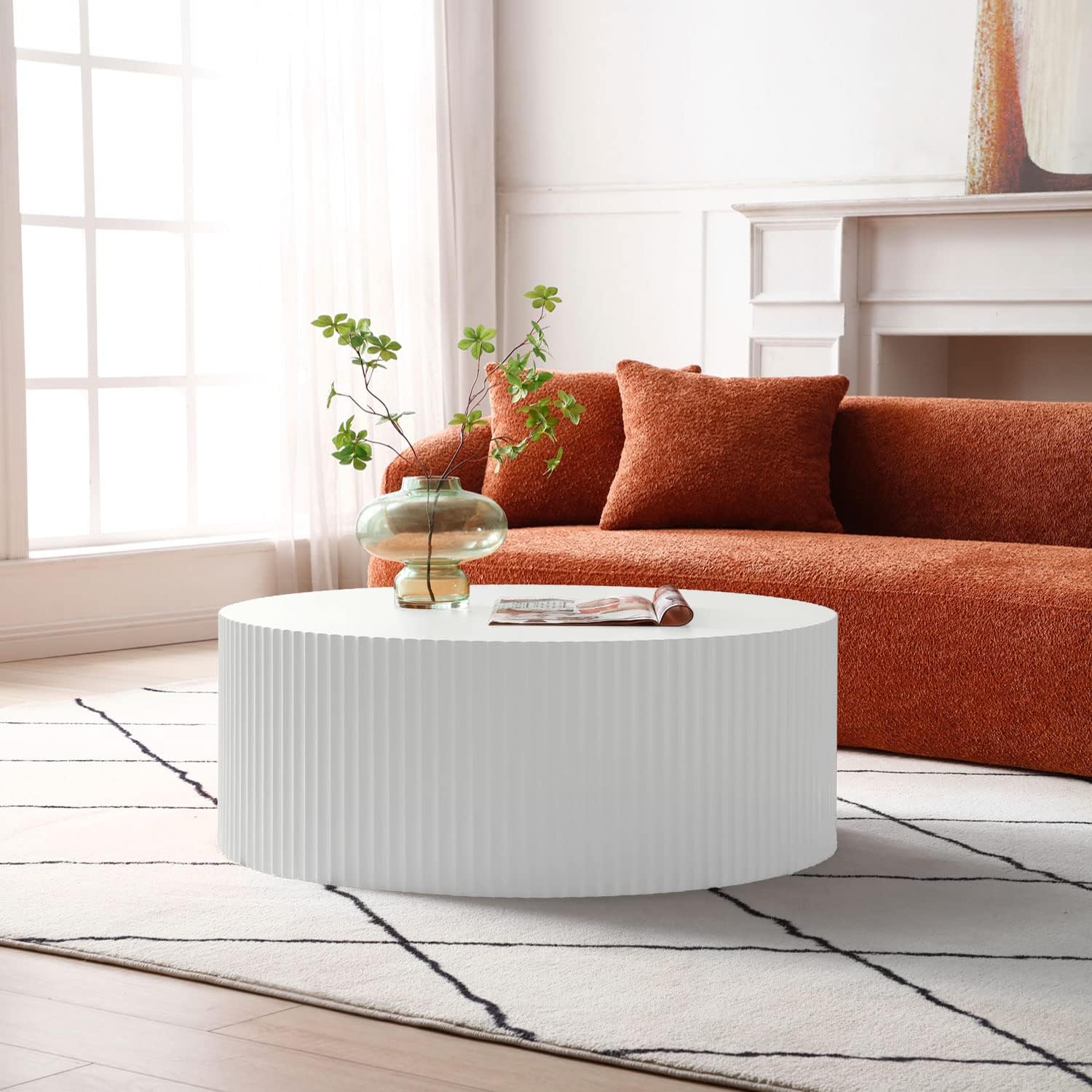 WILLIAMSPACE White Round Coffee Table Set of 3, Modern Circle Wood Coffee Table Set, 3 Peice Nesting Coffee Accent Side Table End Table for Home Office, No Assembly (3 PCS, White)