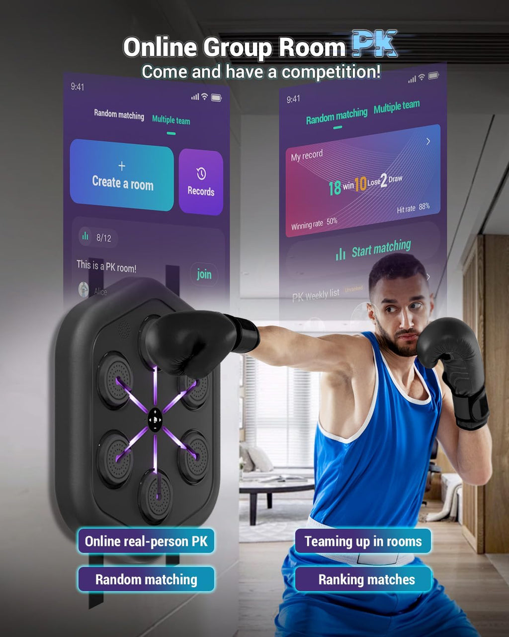 2026 Upgraded Music Boxing Machine M5, Smart Wall-Mount Punching Bag with 24H Standby, 4000+ Music, 160 Synced LED Lights, APP Control, Stereo Sound, Wall-Mount Punching Bag for Home Gym