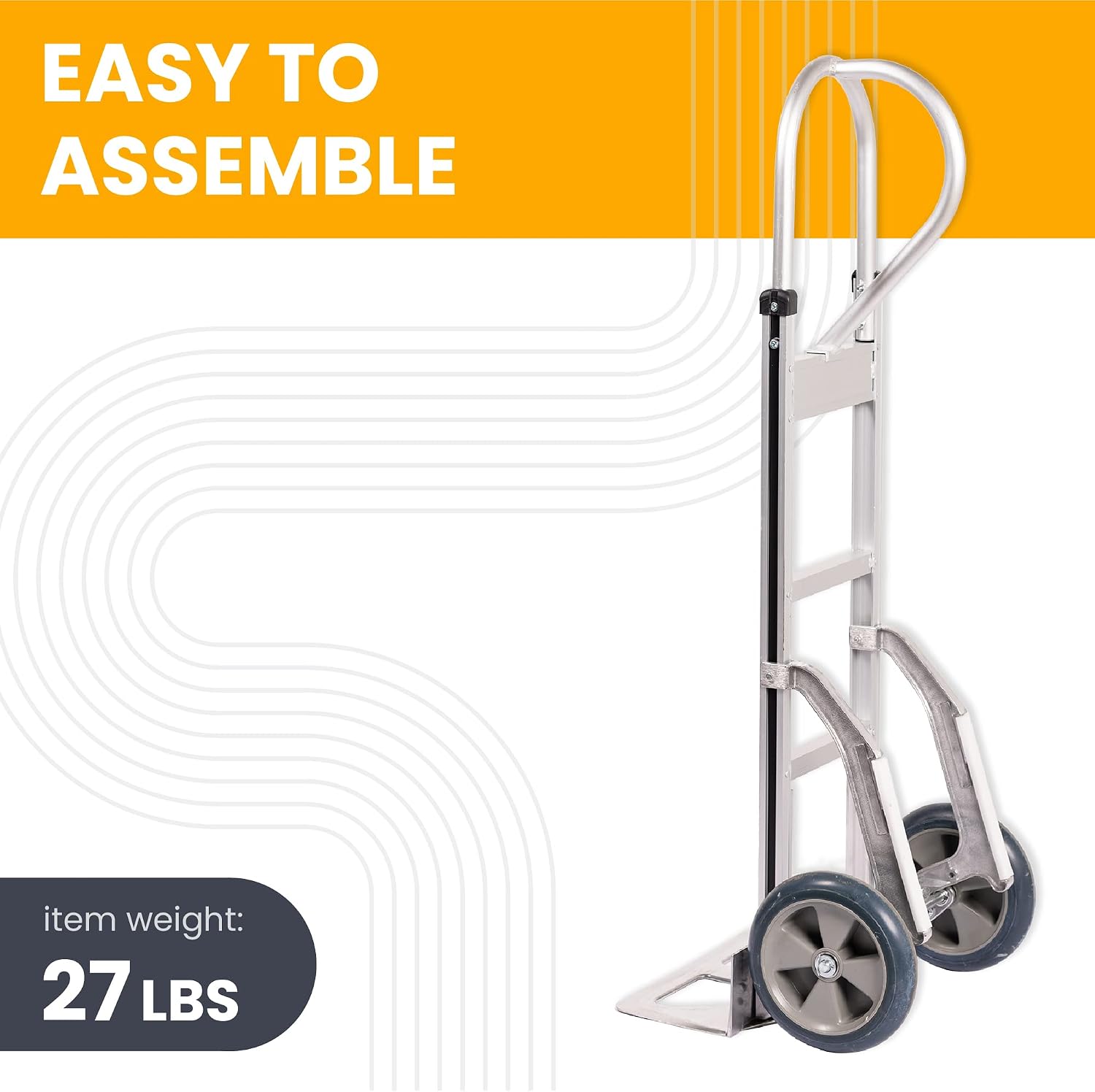 Heavy Duty Hand Truck with Vertical Loop Handle - Aluminum Dolly Cart for Moving - 500 Pound Capacity - 10' Rubber Wheels - 52.25' H x 17.5' W with 17.75' x 9.5' Diecast Nose Plate