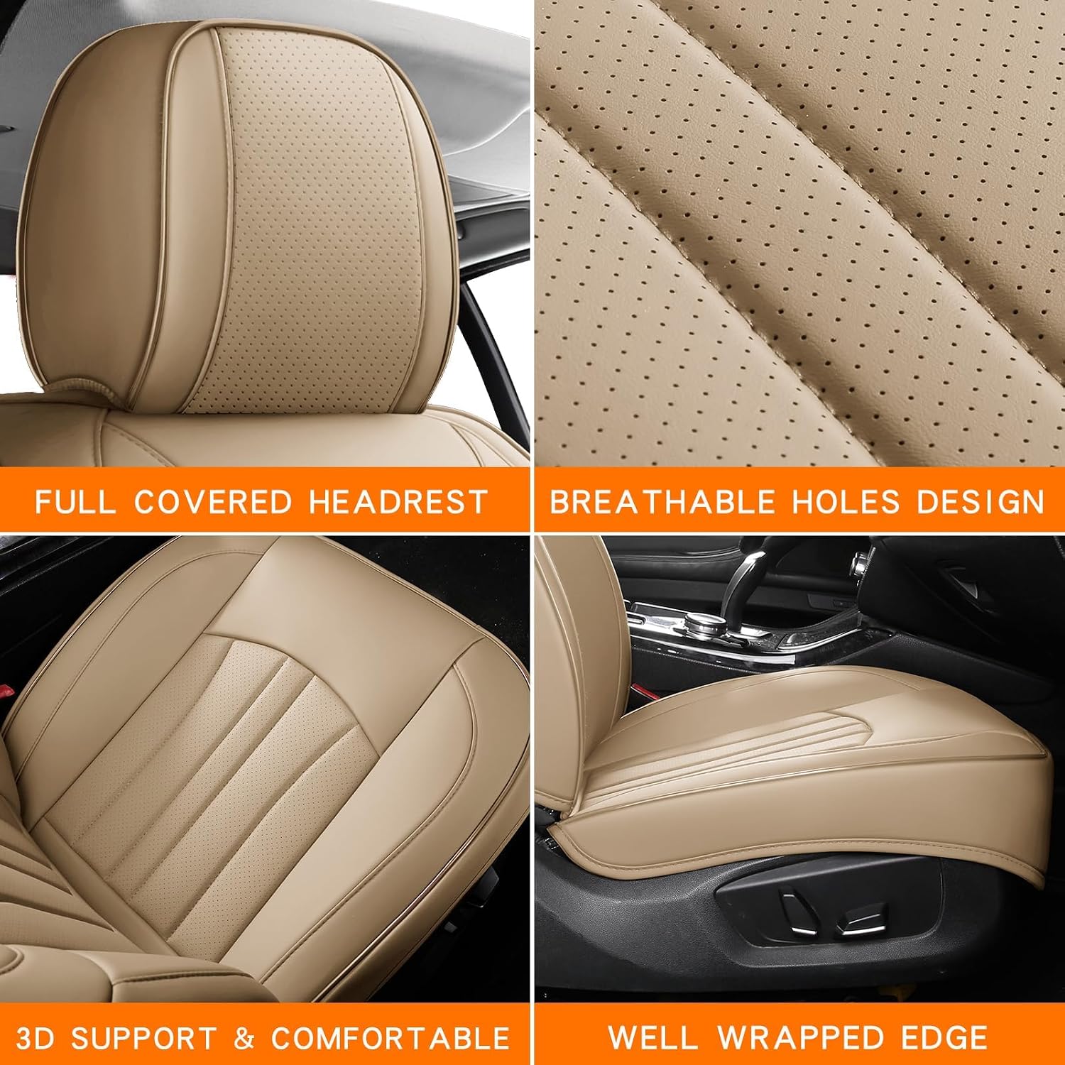 MINGBRON Car Seat Covers,Car Seat Protector Waterproof,Seat Covers Full Set, Car Seat Protectors,Automotive Seat Covers Fit for Most Cars Beige