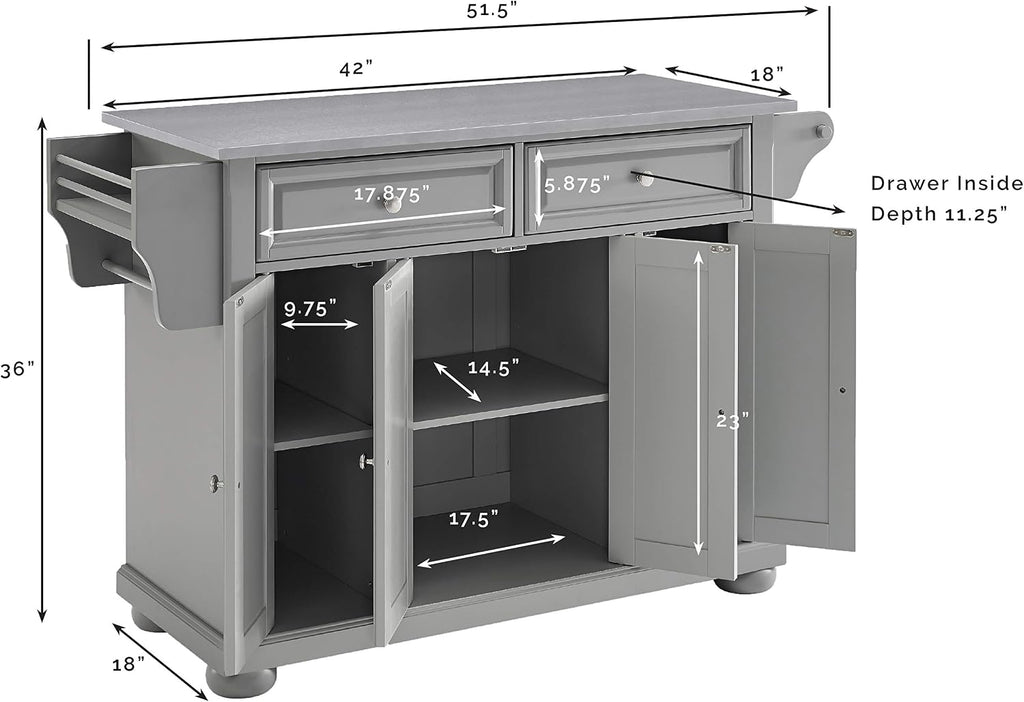 Crosley Furniture Alexandria Stainless Steel Top Rolling Kitchen Island Storage Cart, Microwave Stand, Gray