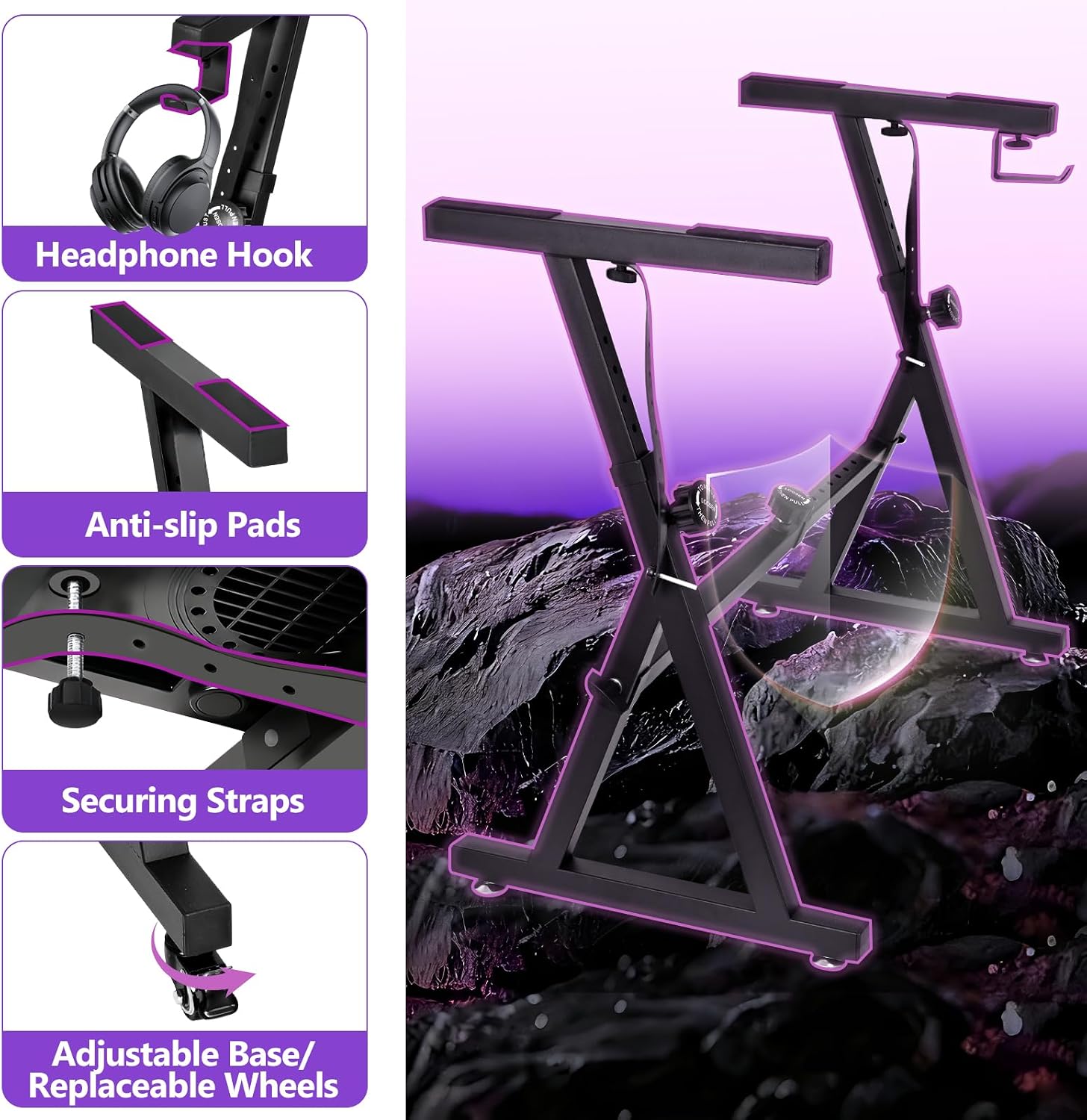 Digital Piano Keyboard Stand and Bench Set - Heavy Duty Adjustable Portable Music Stand and Bench Seat for 54-88 Key Electric Pianos