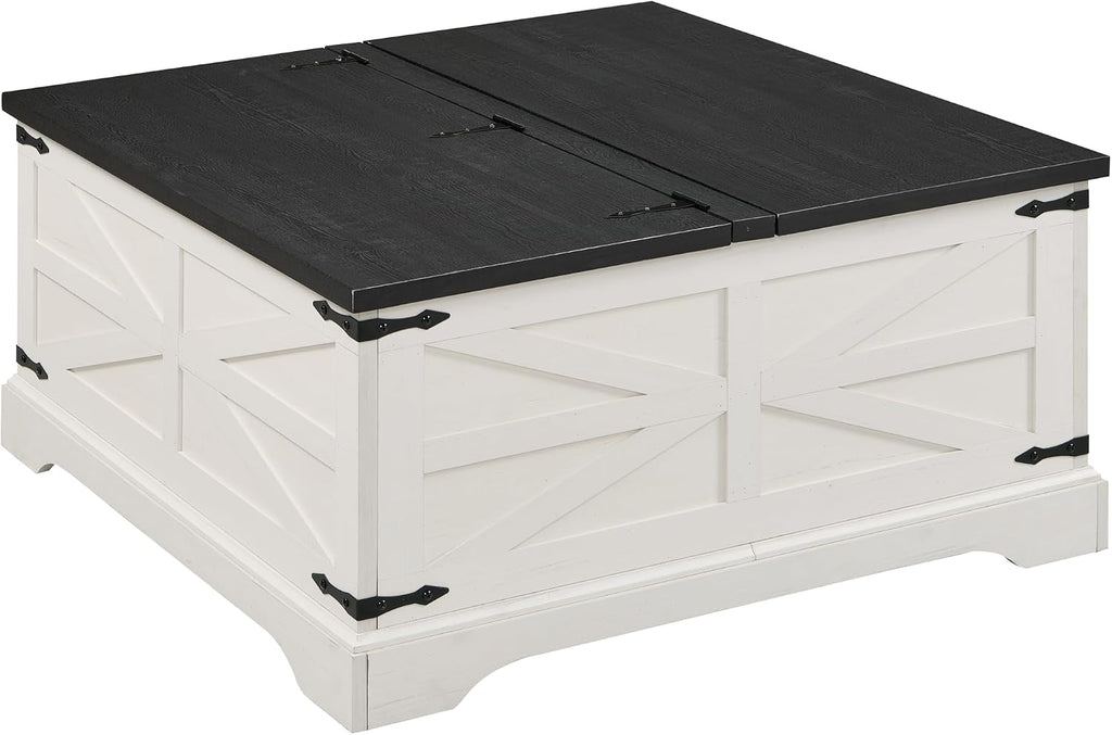 JXQTLINGMU 36' Lift Top Coffee Table with Storage, Farmhouse Square Center Table with Large Hidden Compartment, Wood Lift Tabletop Dining Table for Home Living Room, White