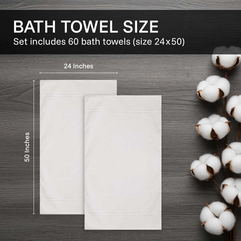 belem Luxury Bulk Bath Towels 24x50 – 60 Pack – 100% Cotton Ultra Soft & Plush, Highly Absorbent & Multipurpose Quick Drying Hotel Quality Towels for Hotels, Resorts, Pool, Gym, Spa & Salon