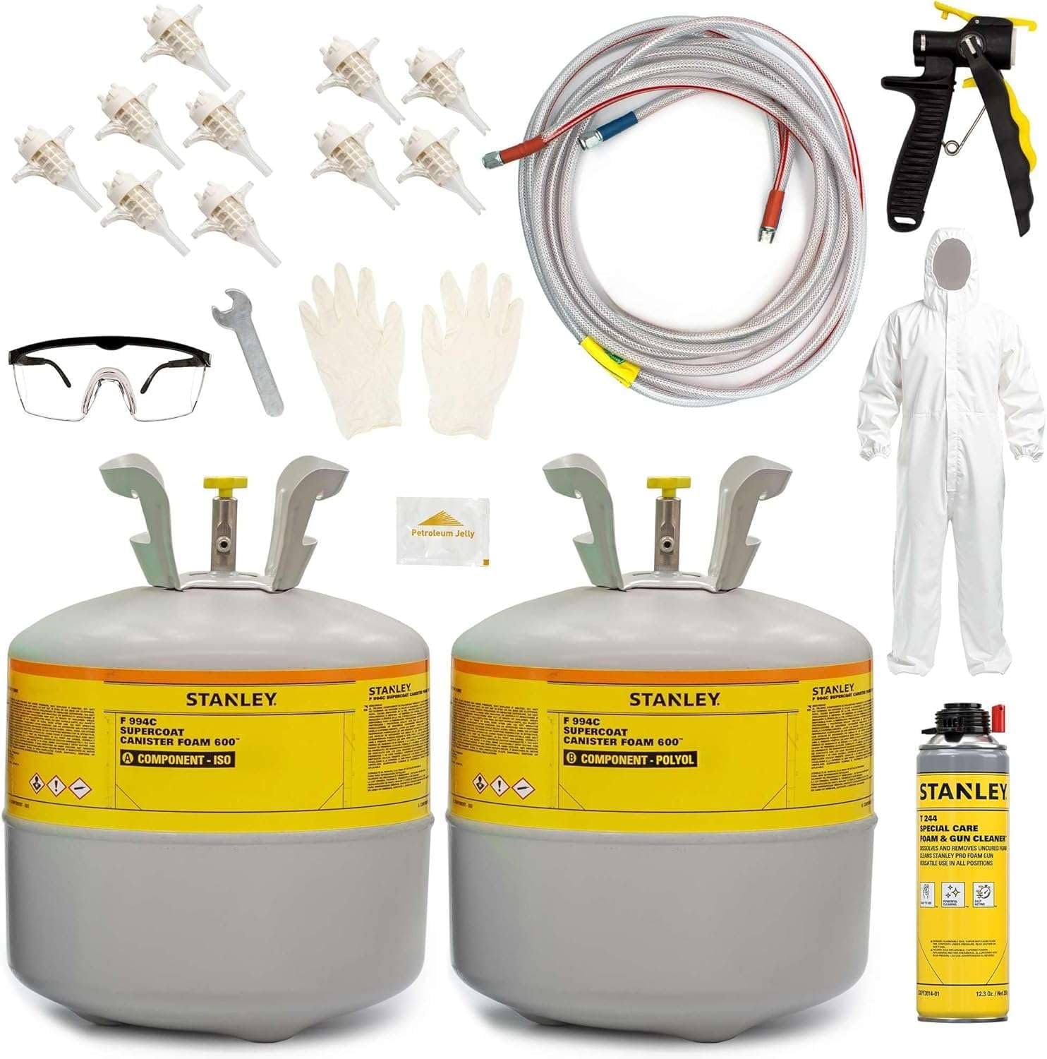 STANLEY F 994C Supercoat Canister Spray Foam Insulation Kit (600 Board Feet) - Class A Fire Rated Closed Cell Two Component Foam Sealant for Wall, Attic, Garage & Crawl Space | Includes Gun & Hose