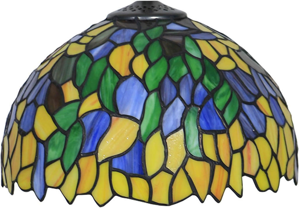 Tiffany Lamp Shade 12 Inch Wide Accessories Replacement Only Wisteria Stained Glass Lampshades Vintage Yellow Green Blue Leaf Light Cover for Table Lamp Pendant Light Ceiling Fixture