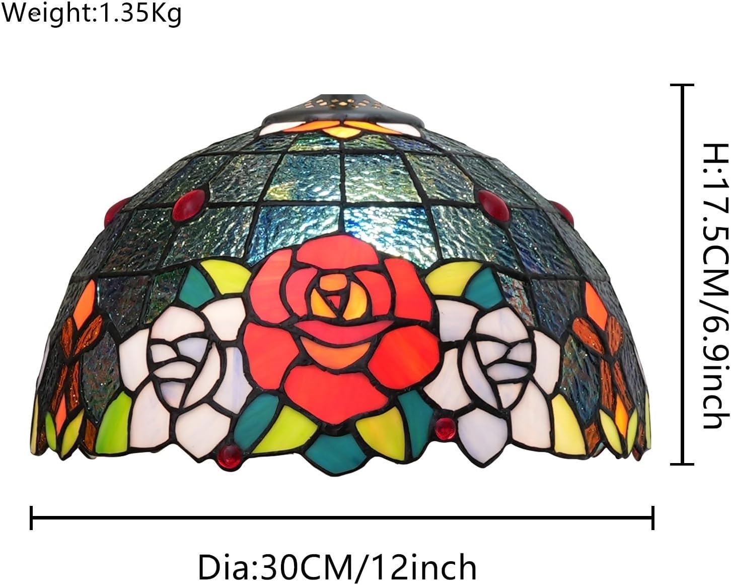 Lamp Shade Replacement 12 Inch Stained Glass Ceiling Light Blue Background Roses Floral Vintage Art Deco For Table Lamps Floor Pendant
