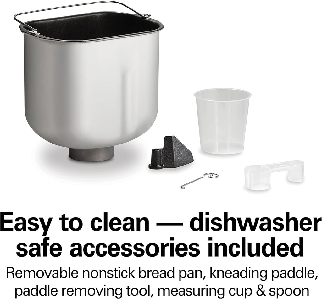 Hamilton Beach Automatic Bread Maker Machine, Digital, Programmable, 12 Settings + Gluten Free, PFAS-Free Nonstick Pan + Kneading Paddle, 2 lb Capacity, Black