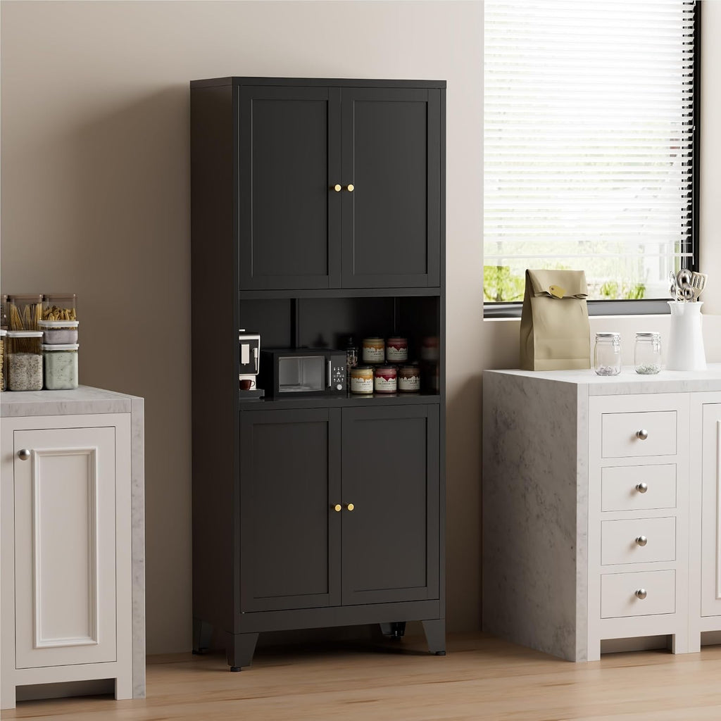 COFaR 69' Tall Modern Kitchen Pantry,Metal Storage Cabinet with Adjustable Shelves,Pantry Cabinet with 6-Tier,Freestanding Cupboard for Kitchen,Dining Room,Living Room,Bathroom,Black