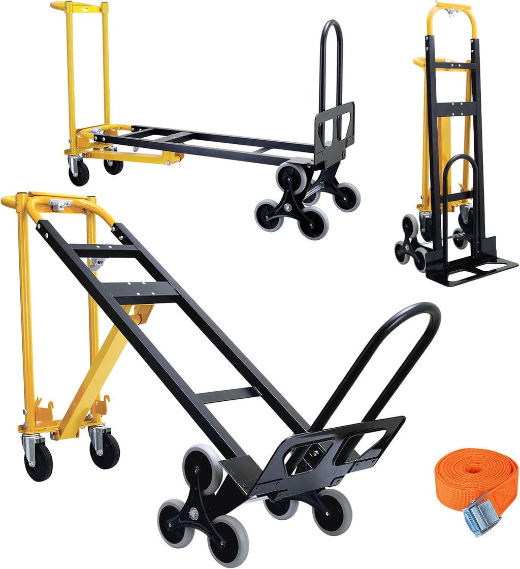 1000 LBS Industrial Convertible Hand Truck,3 in 1 Stair Climbing Dolly Cart,Stair Dolly Climber Heavy Duty with Solid Wheels for Moving,Transport in Warehouse,Office(Yellow)