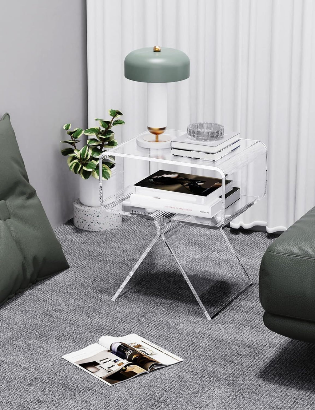 Acrylic Nightstand Side Table Modern Design Clear Home Decor Display End Table for Living Room (Clear)