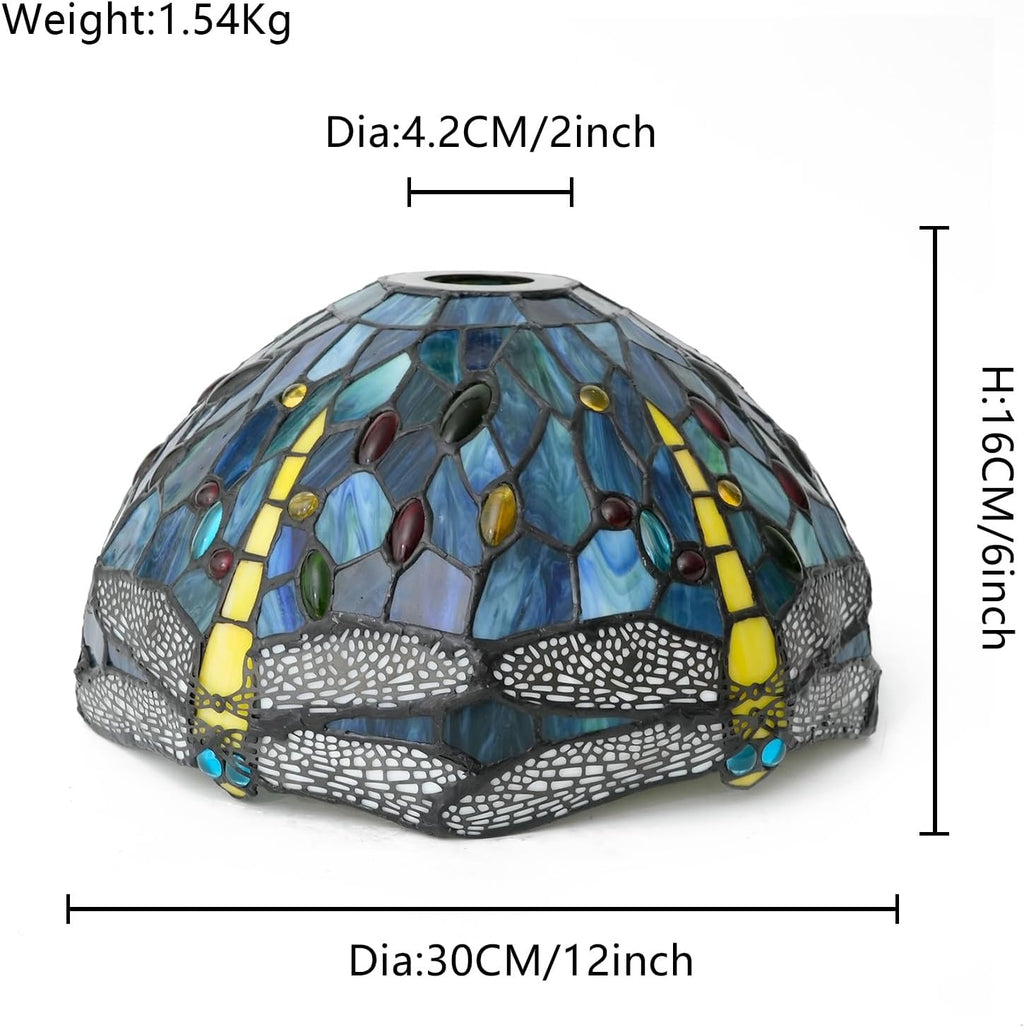 Lamp Shade Replacement Only 12 Inch Small Stained Glass Ceiling Light Blue Dragonfly Vintage Art Deco For Pendant Wall Floor Lamps
