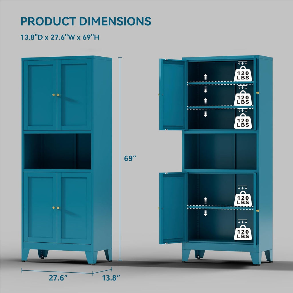 COFaR 69' Tall Modern Kitchen Pantry,Metal Storage Cabinet with Adjustable Shelves,Pantry Cabinet with 6-Tier,Freestanding Cupboard for Kitchen,Dining Room,Living Room,Bathroom,Blue