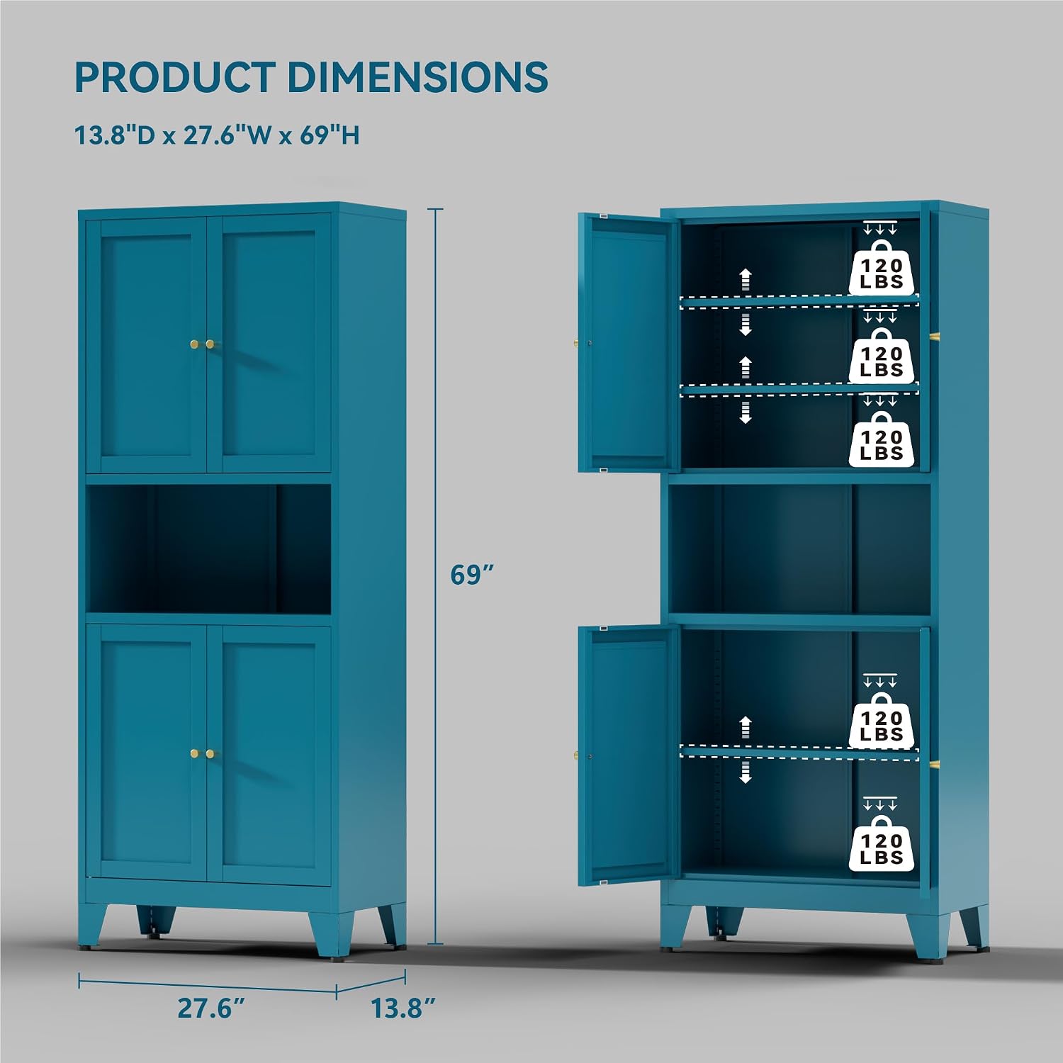 COFaR 69' Tall Modern Kitchen Pantry,Metal Storage Cabinet with Adjustable Shelves,Pantry Cabinet with 6-Tier,Freestanding Cupboard for Kitchen,Dining Room,Living Room,Bathroom,Blue