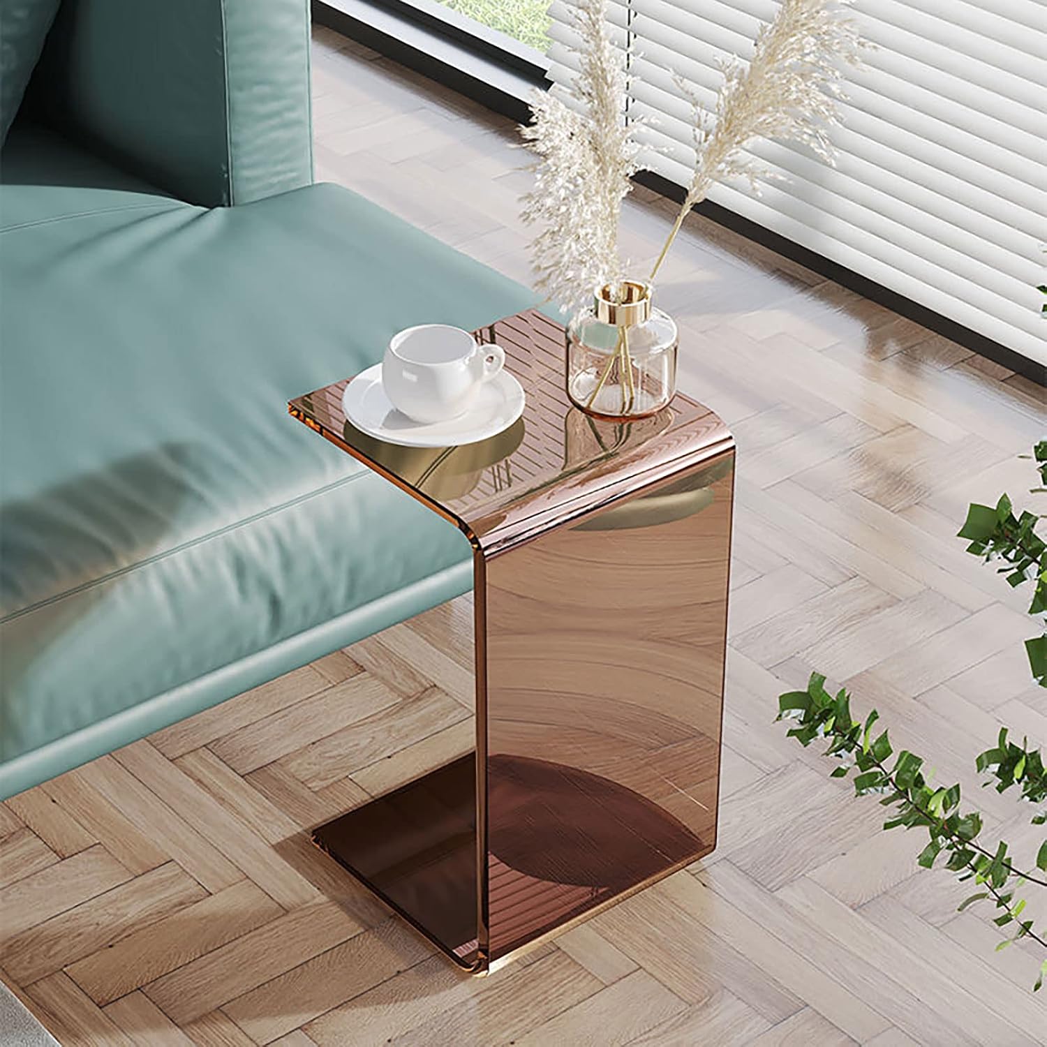 Acrylic C Table for Couch, 25.6 in Multipurpose C Shape Side Table Clear Acrylic Couch Table, Modern End Table Snack Laptop Holder, Slim Accent Sofa Side Table for Living Room Bedroom Patio