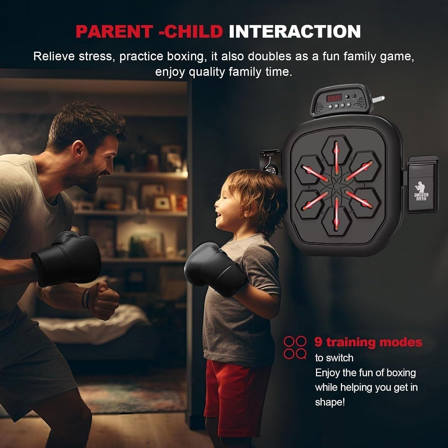 Music Boxing Machine,Can Connec Smart Music Boxing Machine Wall Mounted with 2 Pairs of Boxing Gloves
