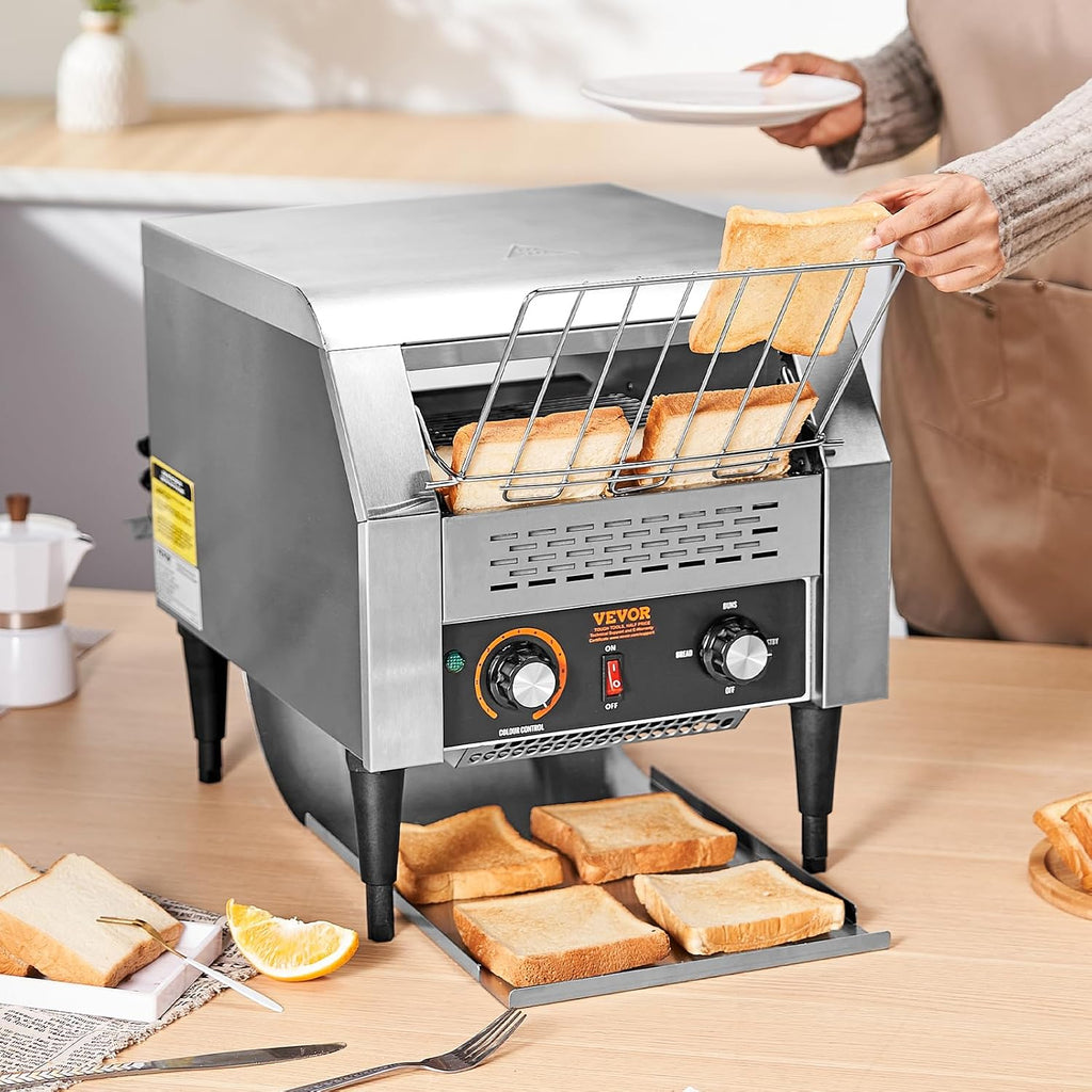 VEVOR Commercial Conveyor Toaster, 300 Slices/Hour Conveyor Belt Toaster, Heavy Duty Stainless Steel Commercial Toaster Oven for Toast Bun, Bagel, Bread