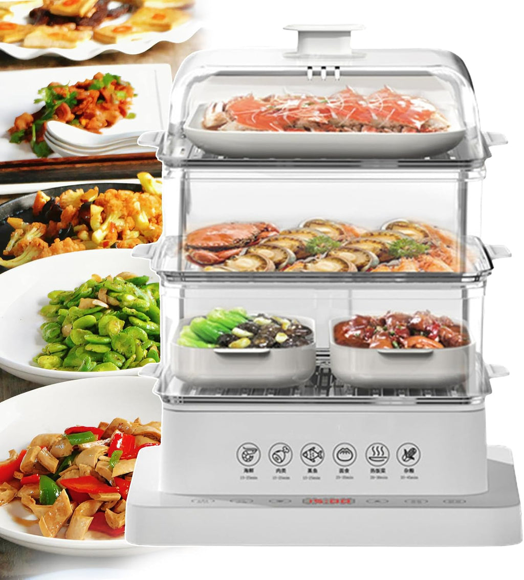 Electric Food Steamer, 3-Layer Cookware, 40L Capacity, Foldable Hot Food Heater, Automatic Steamer with 12 Hours Heat Preservation, Ideal for Cooking and Food Preparation