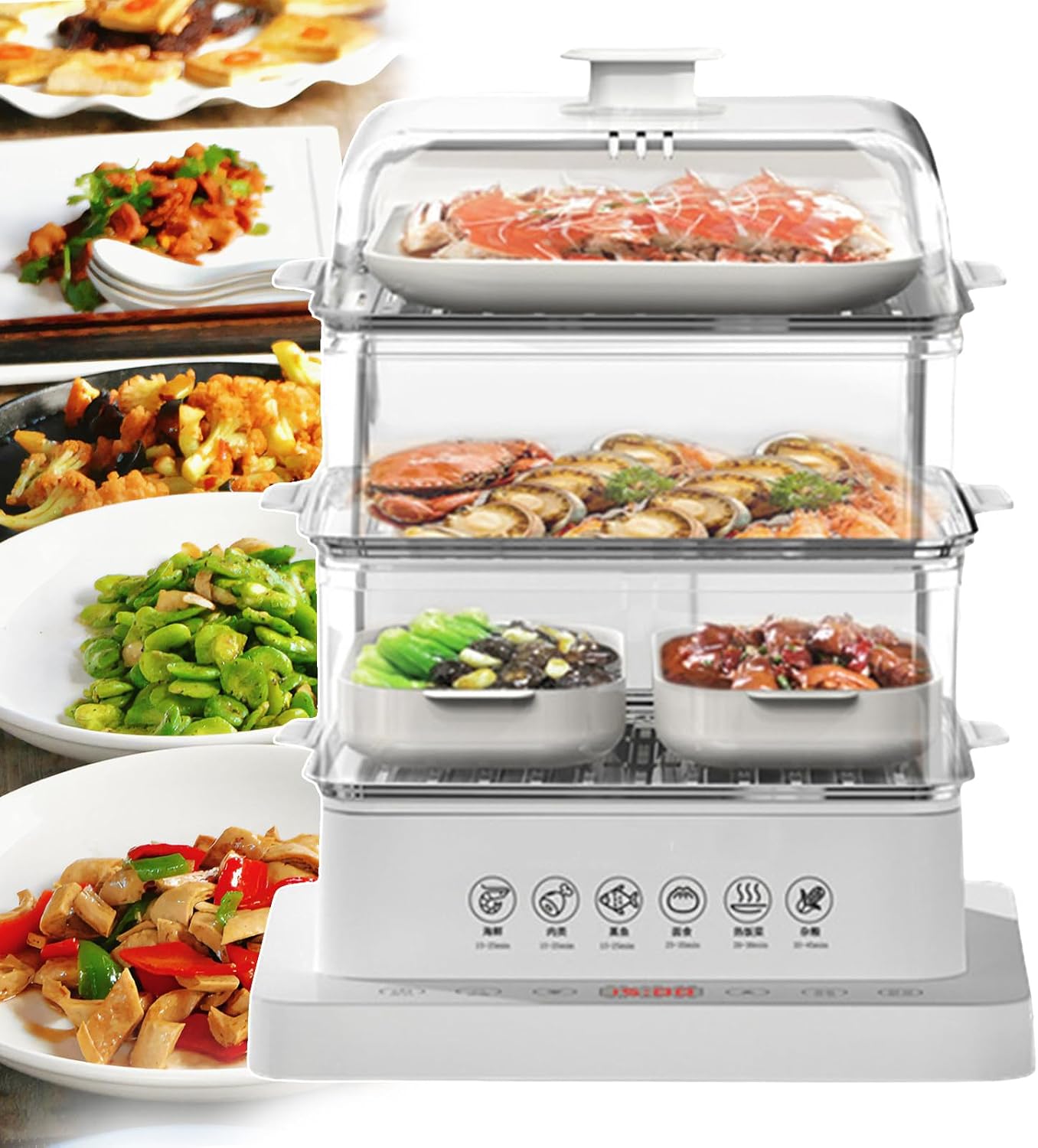 Electric Food Steamer, 3-Layer Cookware, 40L Capacity, Foldable Hot Food Heater, Automatic Steamer with 12 Hours Heat Preservation, Ideal for Cooking and Food Preparation