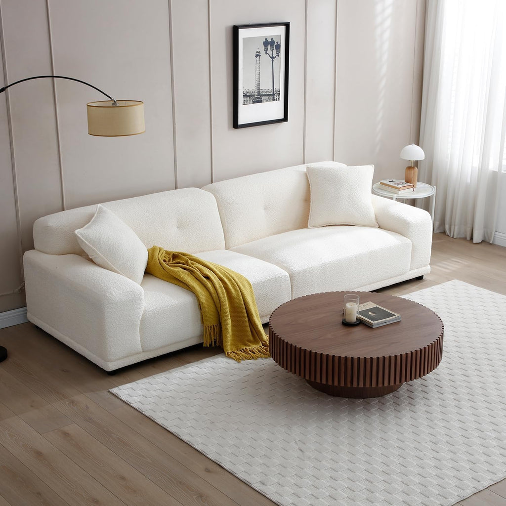 ø39.37'' Walnut Round Coffee Table Contemporary Wood Circle Coffee Table with Fluted Pedestal Centry Table for Living Room, Easy Assembly