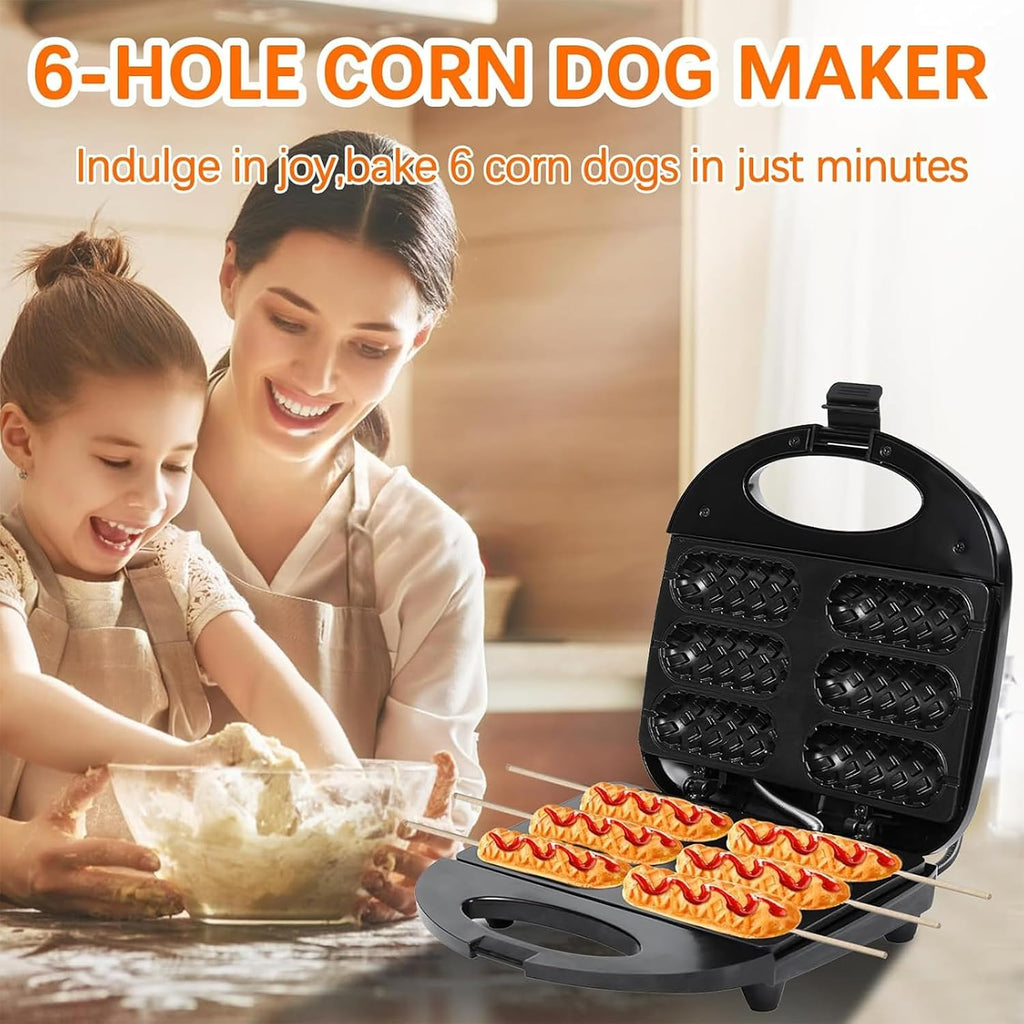 Corn Dog Maker, Hot Dog Waffle Machine with Non-stick Coating Plate, Double Sided Circulation Heating and Make 6 Corn Dogs, Easy To Use and Store for Restaurant Bake