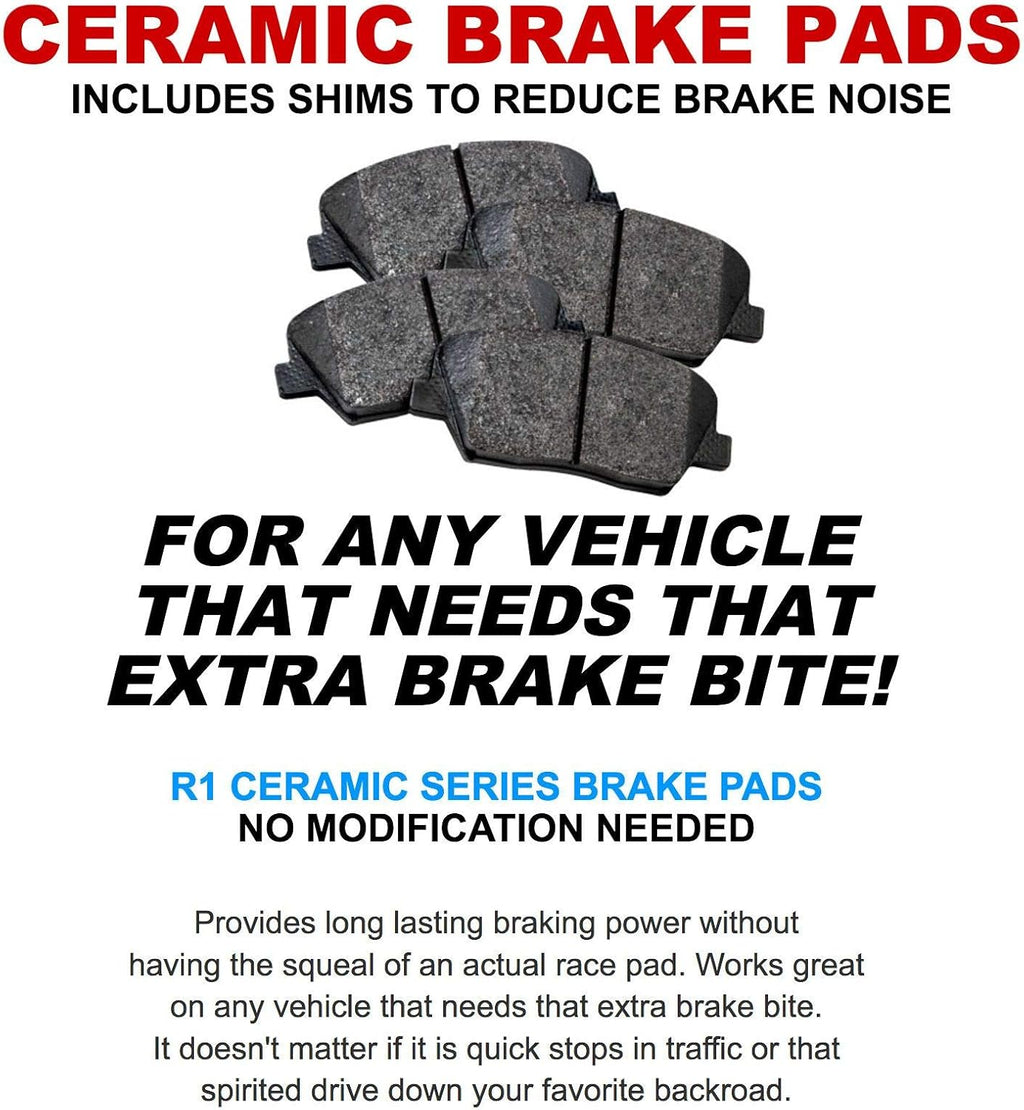R1 Concepts Front and Rear Brake Kit For 2002-2006 Acura RSX| Drilled Slotted Brake Rotors| Ceramic Brake Pads and Rotors Kit| Hardware included
