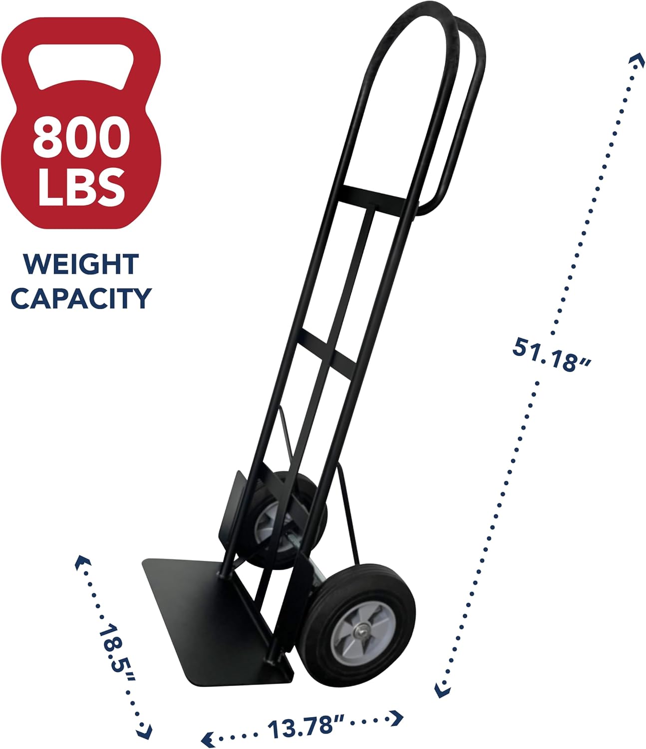Olympia Tools 800 Lb Steel Hand Truck with D Handle and 10' Pneumatic Wheels for Home and Office Use