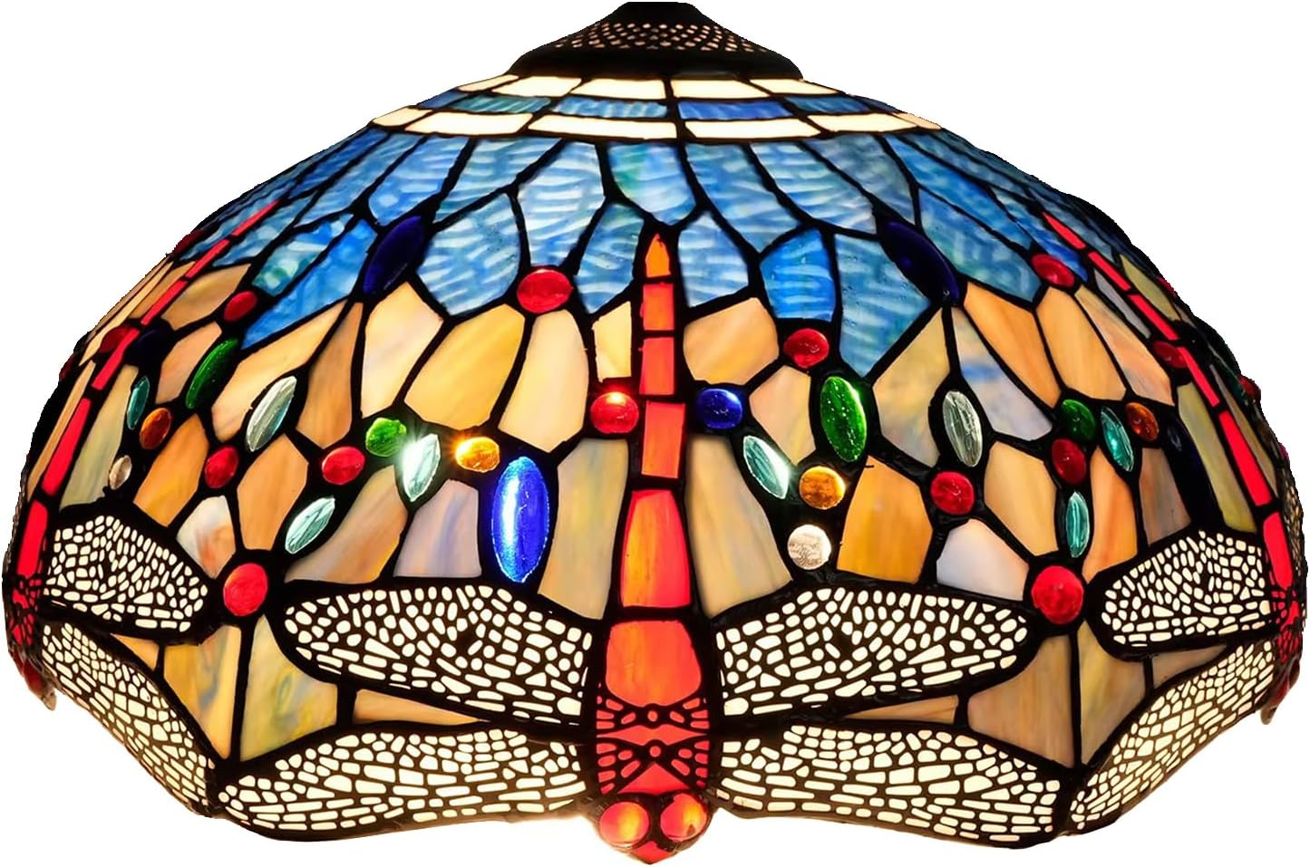W16H9 Inch Tiffany Lamp Shade Replacement, Stained glass Dragonfly style Lampshades, Only Handmade Retro lampshade Replacement for Table Lamp Pendant Light Floor Lamp Ceiling Fixture,Blue
