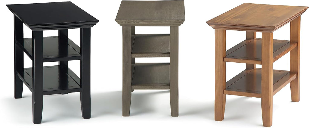 SIMPLIHOME Acadian Narrow Side Table - 14 inch Wide Solid Wood Rectangular End Table with 2 Open Shelves in Black, Transitional Lamp Stand or Nightstand for Living Room or Bedroom with Storage