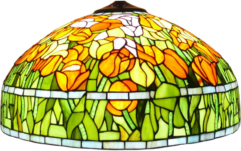 20 Inch Tiffany Stained Glass Single Lampshade Red tulip Blue wisteria Table Lamp Shade Pendant Hanging Light Fixture Floor lamp Replacement only,Tulip