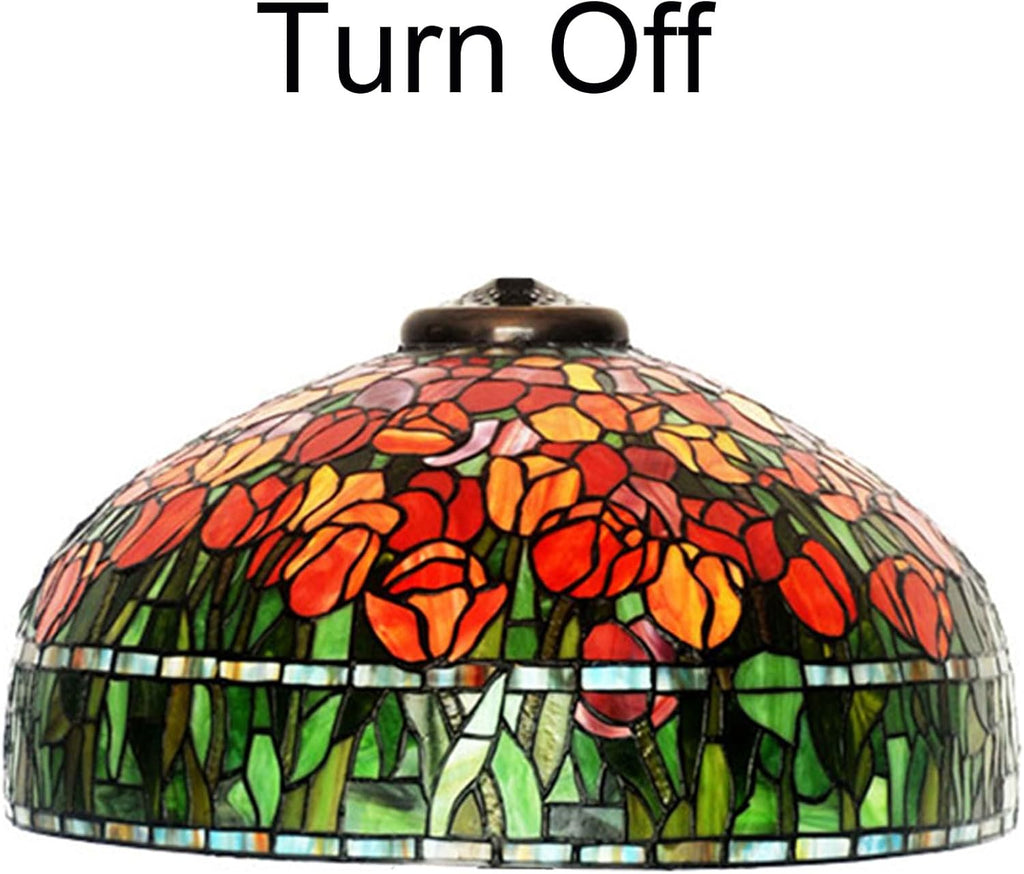 20 Inch Tiffany Lamp Shade Replacement, Only Handmade Stained Glass Lamp Chimney, Red Blue Flower Green Leaves Glass Beads Design, for Table Lamp, Pendant Light, Floor Lamp,Tulip