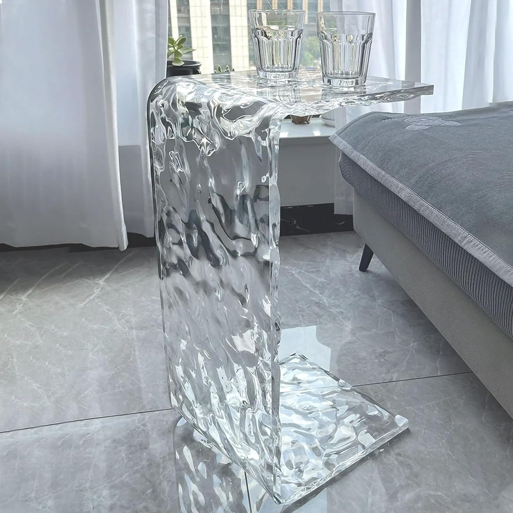 Acrylic C Table for Couch, 25.6 in Multipurpose C Shape Side Table Clear Acrylic Couch Table, Modern End Table Snack Laptop Holder, Slim Accent Sofa Side Table for Living Room Bedroom Patio