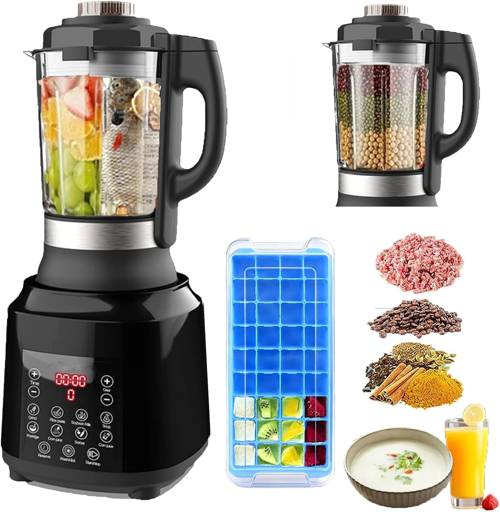 Food Processor Blender Combo, 60oz 1200W All-in-One Kitchen Machine | 9 Programs, 12H Preset, Self-Cleaning, Grinding, Chopping, Mixing, Shakes, Hot Soups